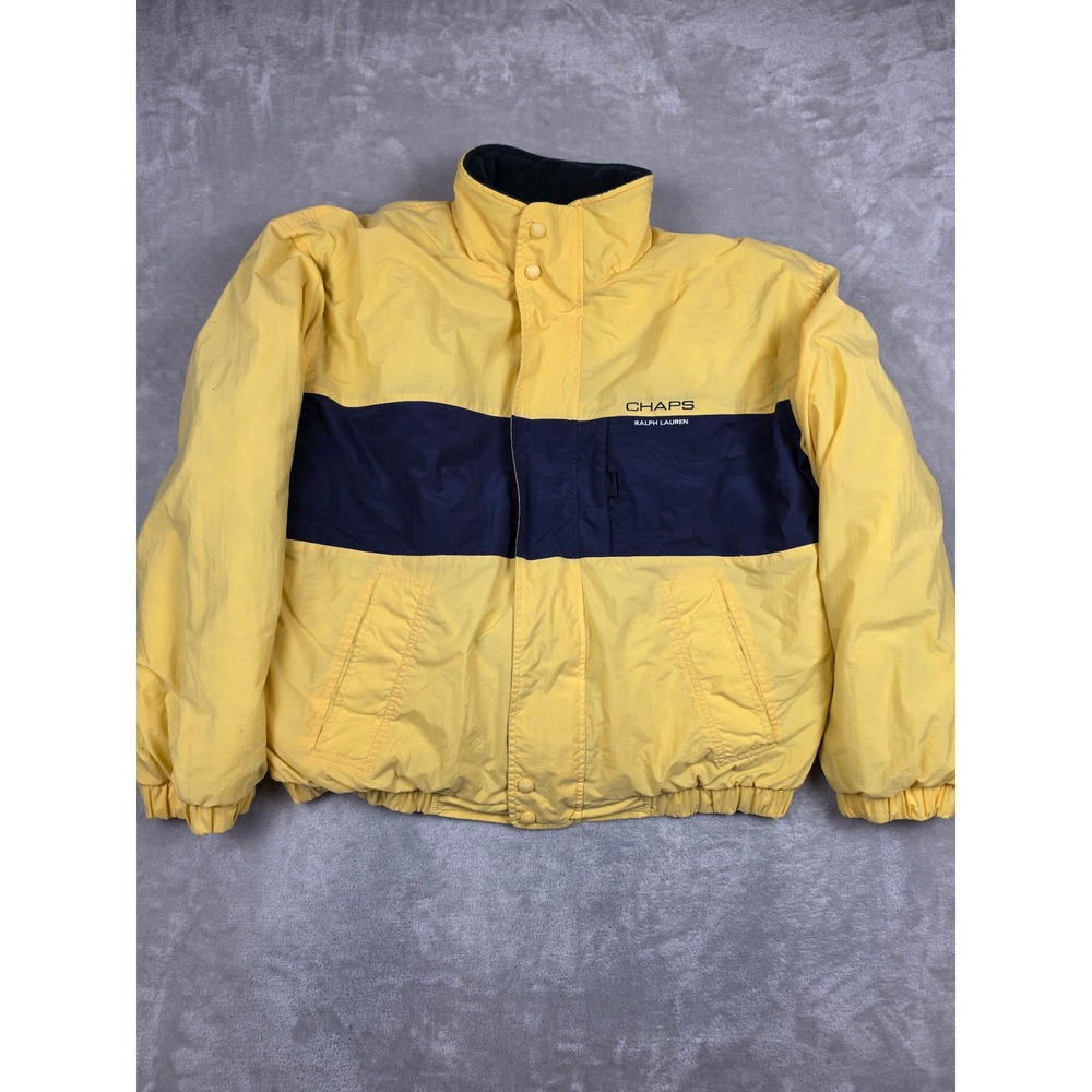 Chaps Ralph Lauren Puffer Jacket Men XL Yellow Blue Colorblock Full Zip Y2K